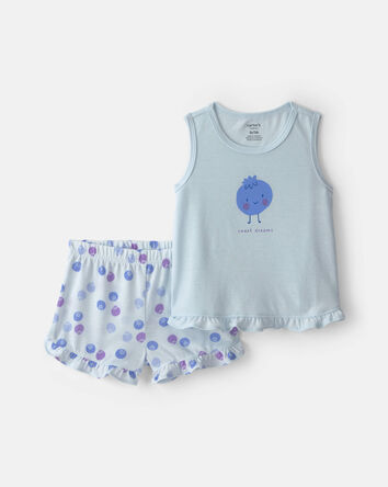 Toddler Girl 2-Piece Blueberry Sleeveless Pajama Set - Blue, 