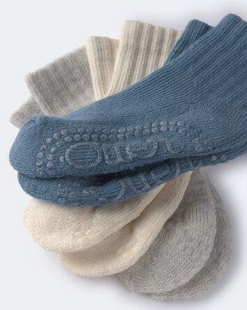 Toddler 3-Pack No-Slip Ankle Socks - Blue/Grey/Cream, 