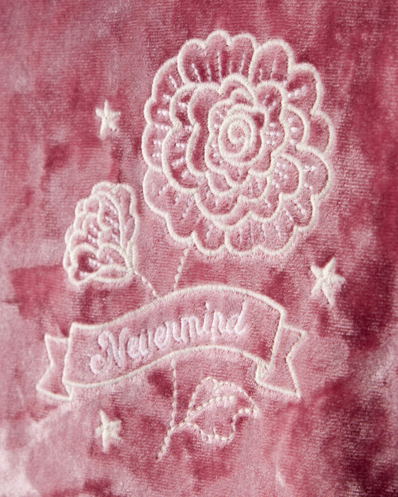 Girls  Flower Embroidered Hooded Velour Top - Pink, image 2 of 4 slides
