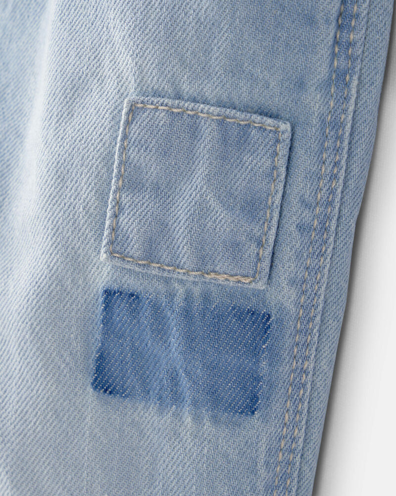 Baby Girl Denim Patch Overalls - Light Wash, image 4 of 6 slides