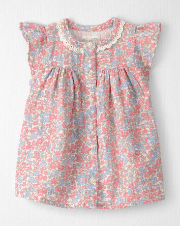 Baby Girl Organic Cotton Gauze Dress in Spring Floral Print, 
