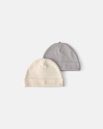 Baby 2-Pack Caps - Grey/Ivory, 