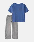 Boys 2-Piece 'Athletic Dept' Tee & Denim Jeans Set - Brown/Grey, image 1 of 6 slides