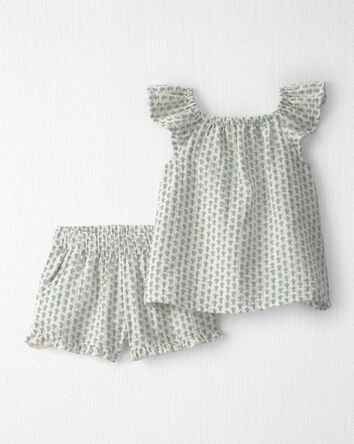 Toddler Girl 2-Piece Organic Cotton Gauze Top & Short Set in Floral, 