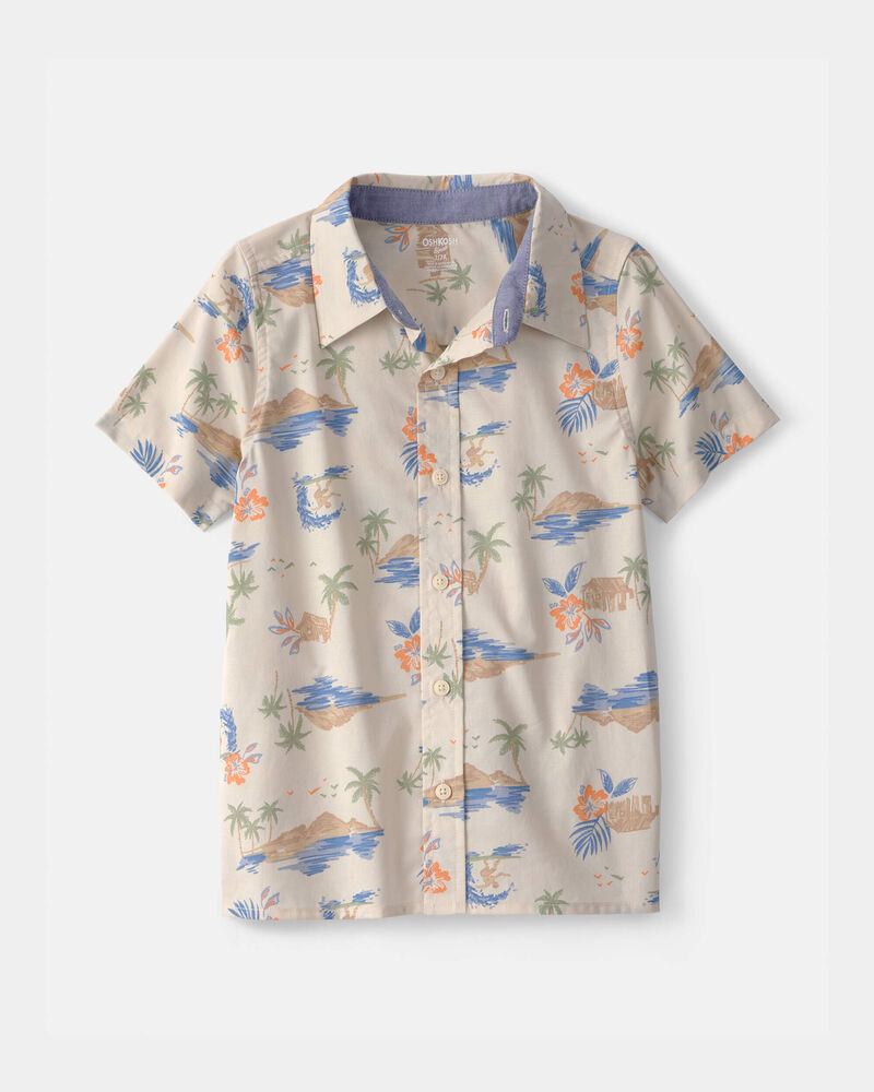 Boys Beach Short-Sleeve Button-Down Shirt - Beige, image 1 of 3 slides