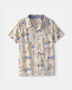 Boys Beach Short-Sleeve Button-Down Shirt - Beige, image 1 of 3 slides