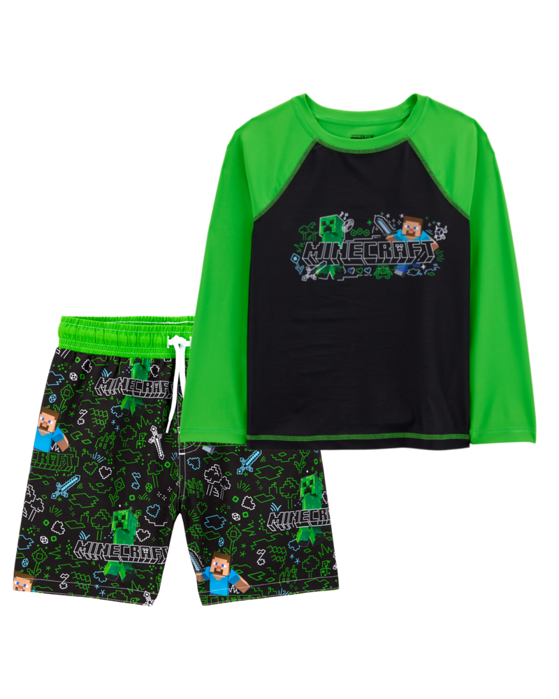 Kid 2-Piece Minecraft&trade; Rashguard & Swim Trunk Set, image 1 of 6 slides