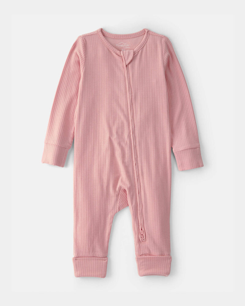 Baby Girl 2-Way Zip PurelySoft Sleep & Play Pajama - Pink, image 1 of 8 slides