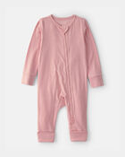 Baby Girl 2-Way Zip PurelySoft Sleep & Play Pajama - Pink, image 1 of 8 slides