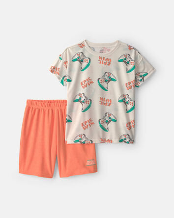 Boys 2-Piece Gaming Short-Sleeve Pajama Set - Ivory/Orange, 