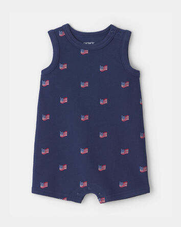 Baby American Flag Sleeveless Romper - Navy Blue, 