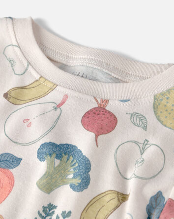 Toddler 2-Piece Organic Cotton Ribbed Pajama Set in Veggie Fruit Print, 