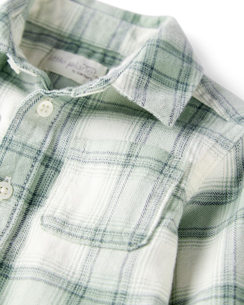 Baby Boy Organic Cotton Herringbone Button-Front Shirt in Plaid, image 2 of 4 slides
