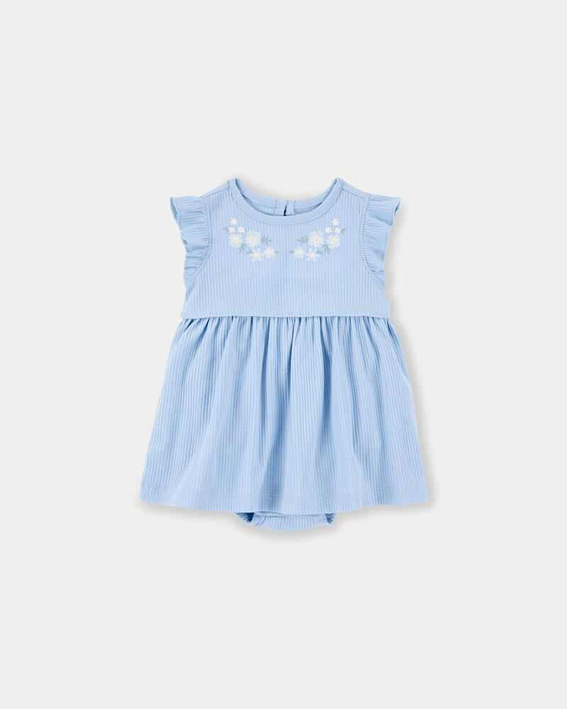 Baby Girl Floral Embroidered Cardigan Dress Set - Blue/White, image 2 of 6 slides