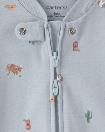 Baby Western 100% Cotton 2-Way Zip Sleep & Play Pajamas - Blue, 