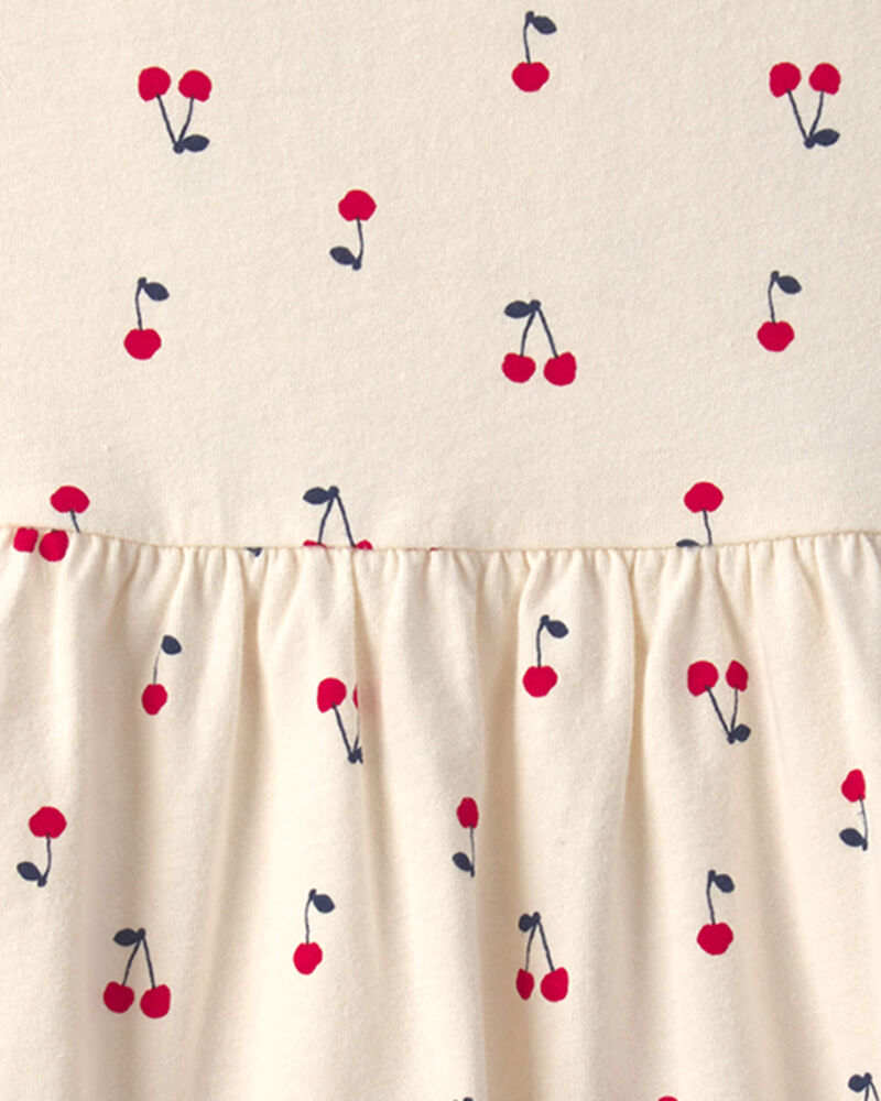 Toddler Girl Cherry Ruffle-Sleeve Dress - Cream, image 3 of 4 slides