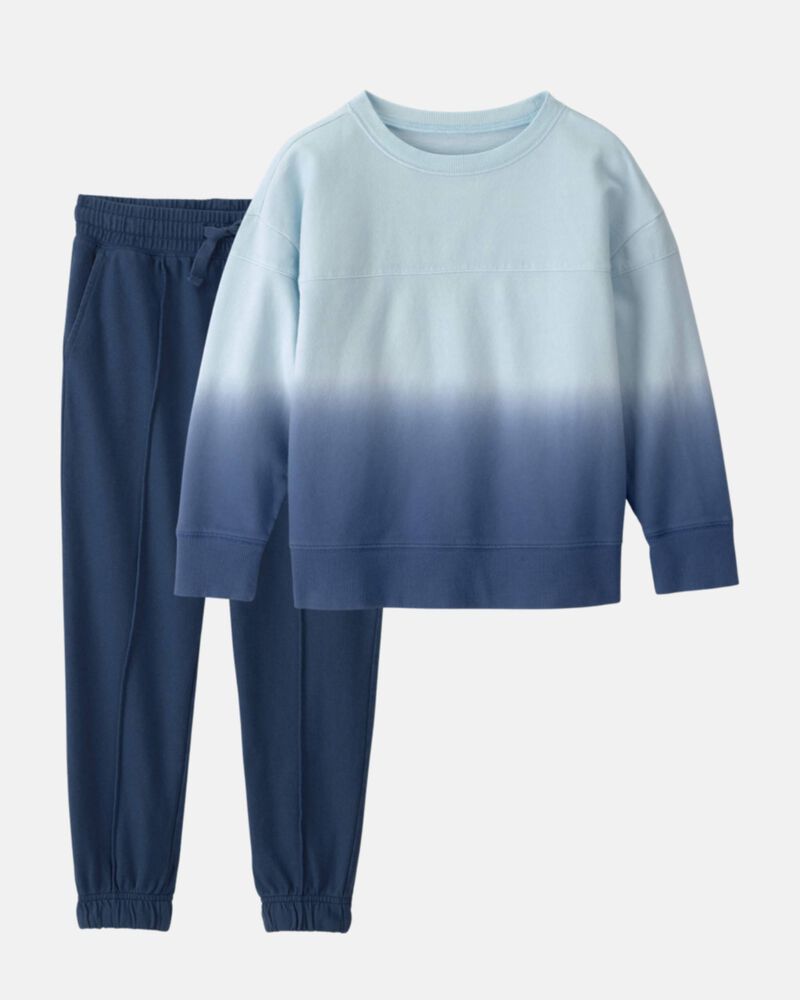 Boys 2-Piece Ombre French Terry Pullover & Pant Set - Blue, image 1 of 7 slides