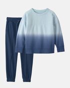 Boys 2-Piece Ombre French Terry Pullover & Pant Set - Blue, image 1 of 7 slides