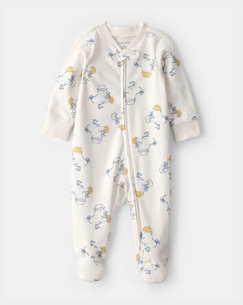 Baby Duck 2-Way Zip 100% Cotton Sleep & Play Pajama - Cream, 