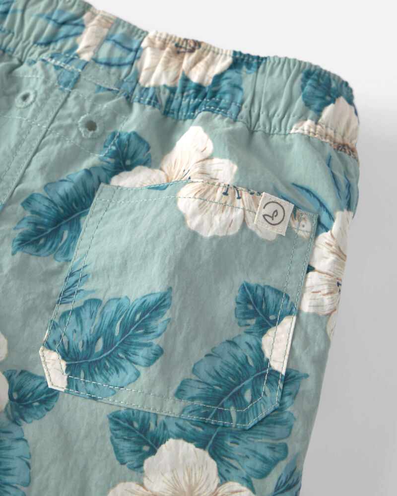 Toddler Boy Recycled Swim Trunks in in Blue Hibiscus, image 3 of 5 slides