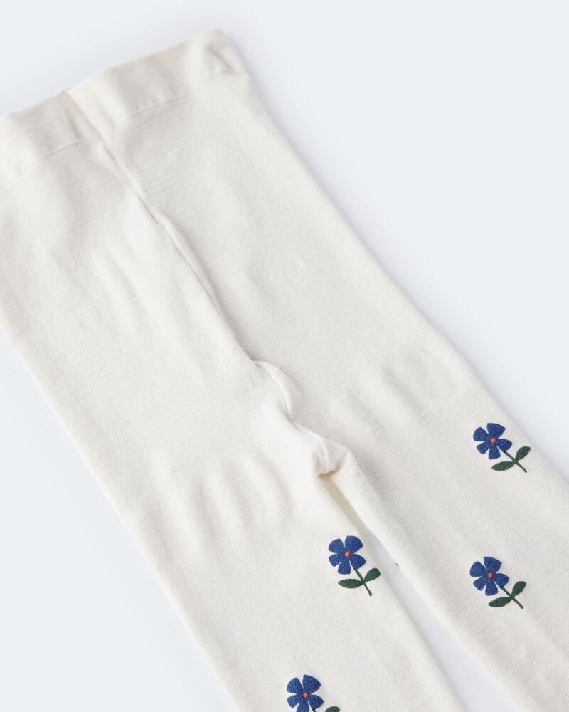 Toddler Girl Floral Nylon Tights - Cream/Blue, image 2 of 6 slides