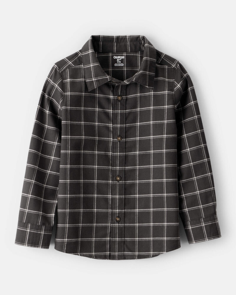 Boys Plaid Cotton Long-Sleeve Button-Down Shirt - Black, image 1 of 3 slides
