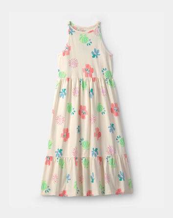 Girls Tropical Floral Sleeveless Maxi Dress - Ivory, 
