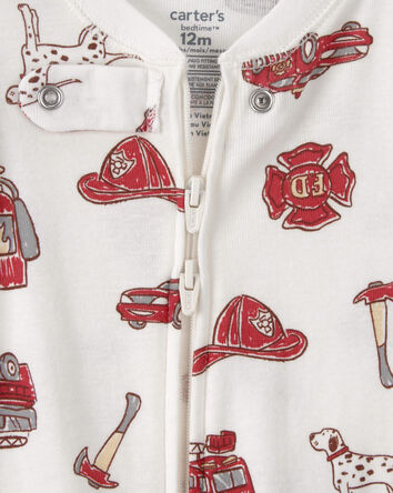 Baby Boy Firetruck 100% Cotton Snug Fit 1-Piece Pajama - White, 