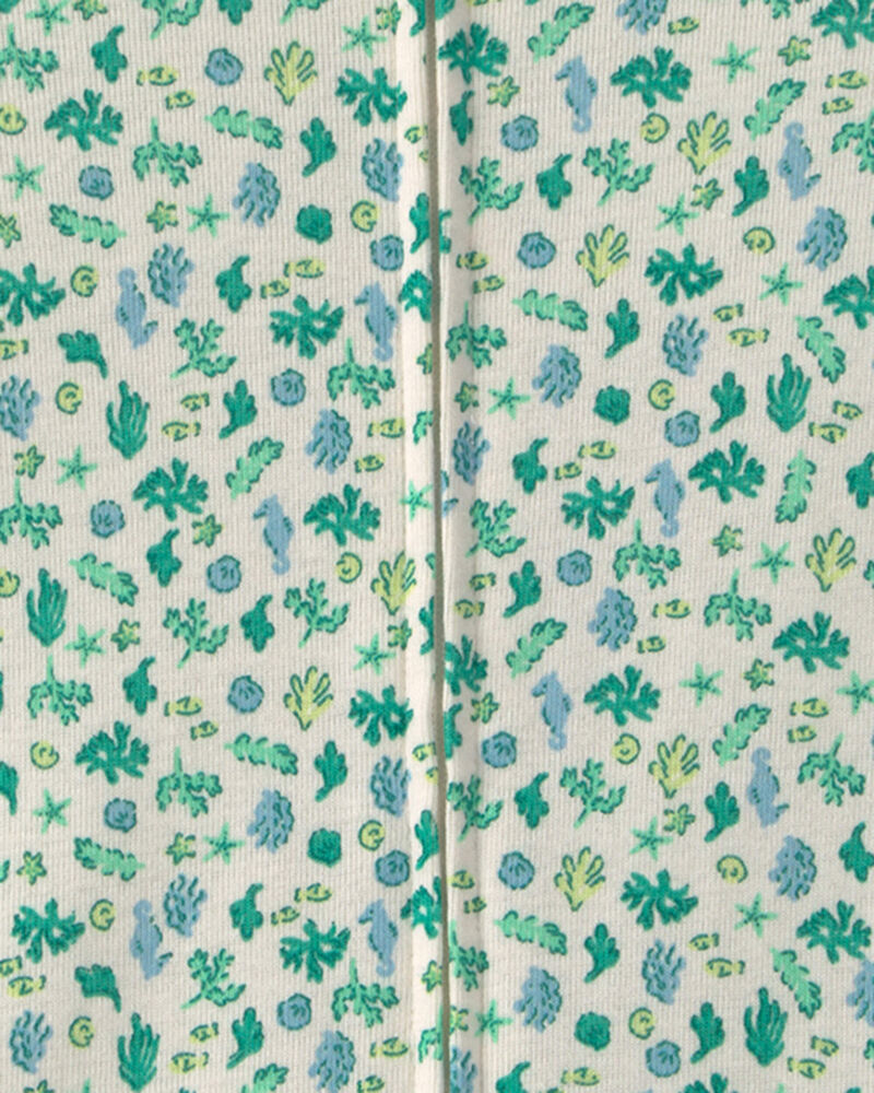 Baby Girl Floral 100% Cotton 1-Piece Romper Pajama - Green, image 2 of 3 slides