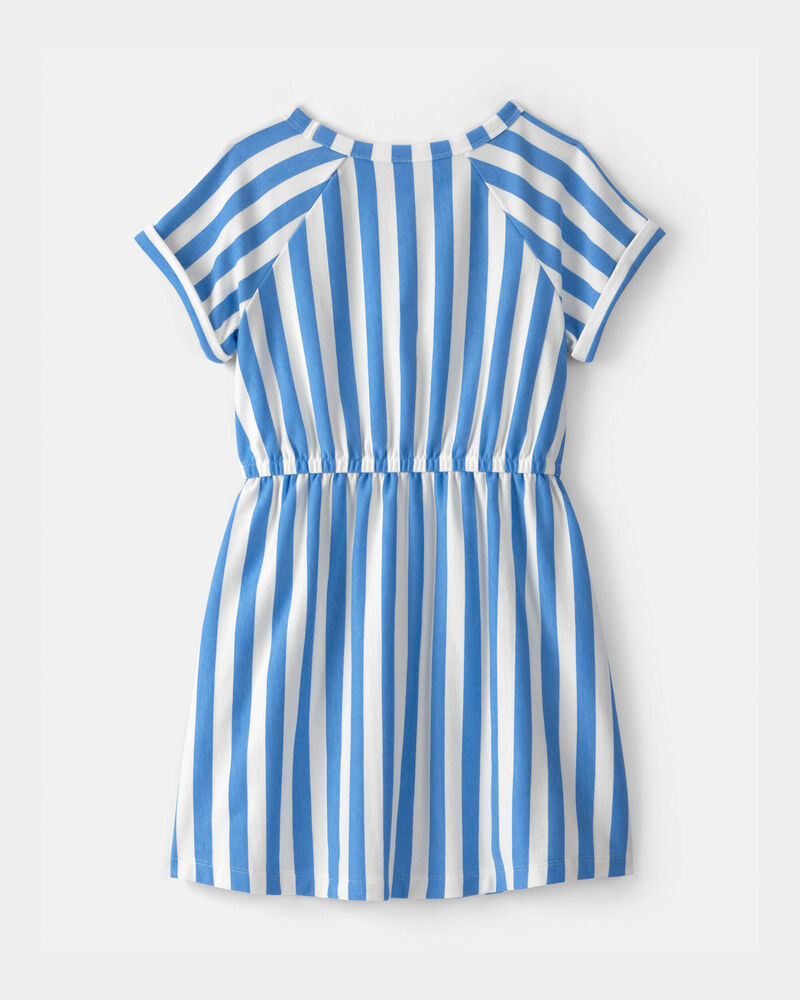Girls Striped French Terry Dress - Blue/Ivory, image 3 of 5 slides