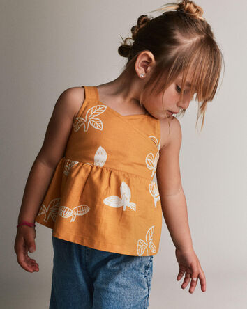 Toddler Girl Peplum Tank Top in Plant Print - Golden Yellow, 