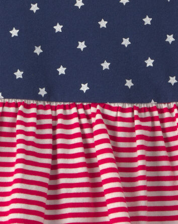 Baby Girl American Flag Sleeveless Bodysuit Dress - Red/Navy Blue, 
