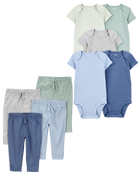 Baby 9-Piece Solid Short-Sleeve Bodysuits & Pull-On Pants Set, image 1 of 11 slides