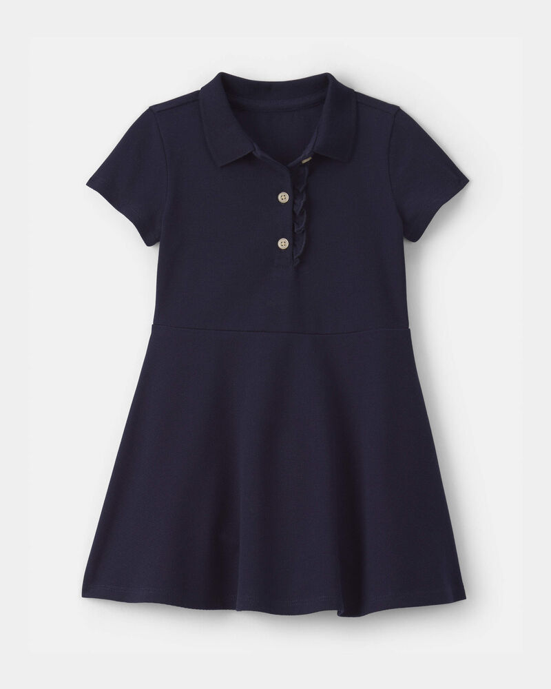 Toddler Girl Uniform Piqu&eacute; Short-Sleeve Dress - Navy, image 1 of 4 slides