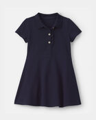 Toddler Girl Uniform Piqu&eacute; Short-Sleeve Dress - Navy, image 1 of 4 slides
