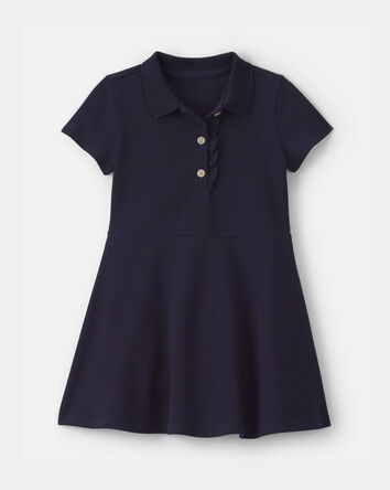 Toddler Girl Uniform Piqu&eacute; Short-Sleeve Dress - Navy, 