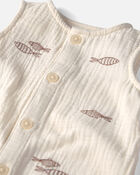 Baby Organic Cotton Gauze Embroidered Romper, image 3 of 5 slides