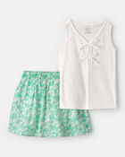 Girls 2-Piece Floral Sleeveless Top & Skort Set - Green/Ivory, image 1 of 5 slides
