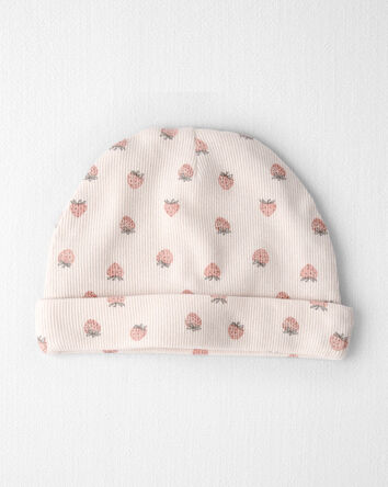 Baby Girl Organic Cotton Rib Cap in Strawberry , 
