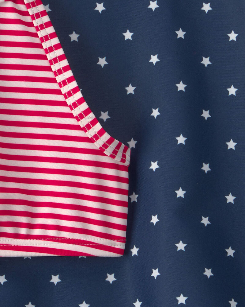 Toddler Girl 3-Piece American Flag Rashguard Swimsuit Set - Red/White/Blue, image 4 of 5 slides