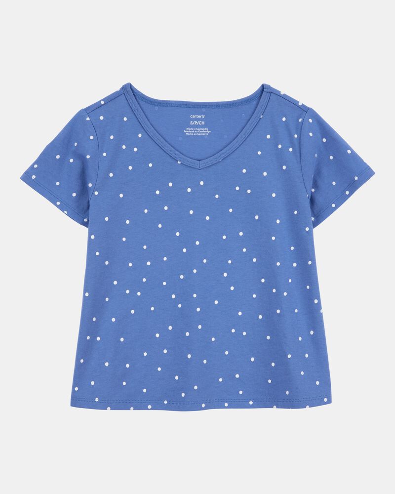 Girls Polka Dot Short-Sleeve Fashion Top - Blue, image 1 of 3 slides