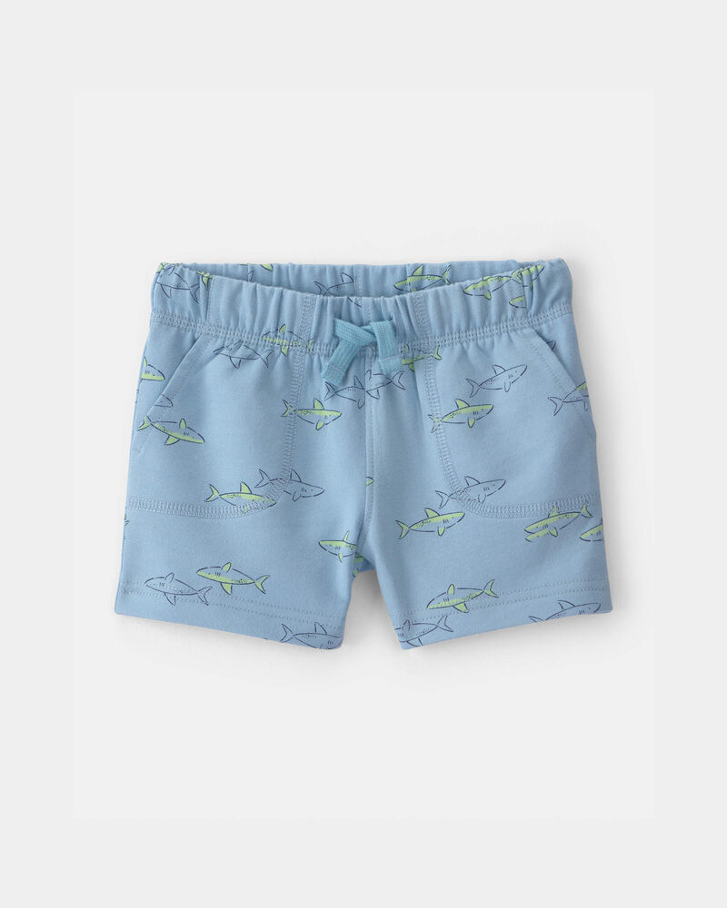 Baby Boy Shark French Terry Shorts - Blue, image 1 of 4 slides