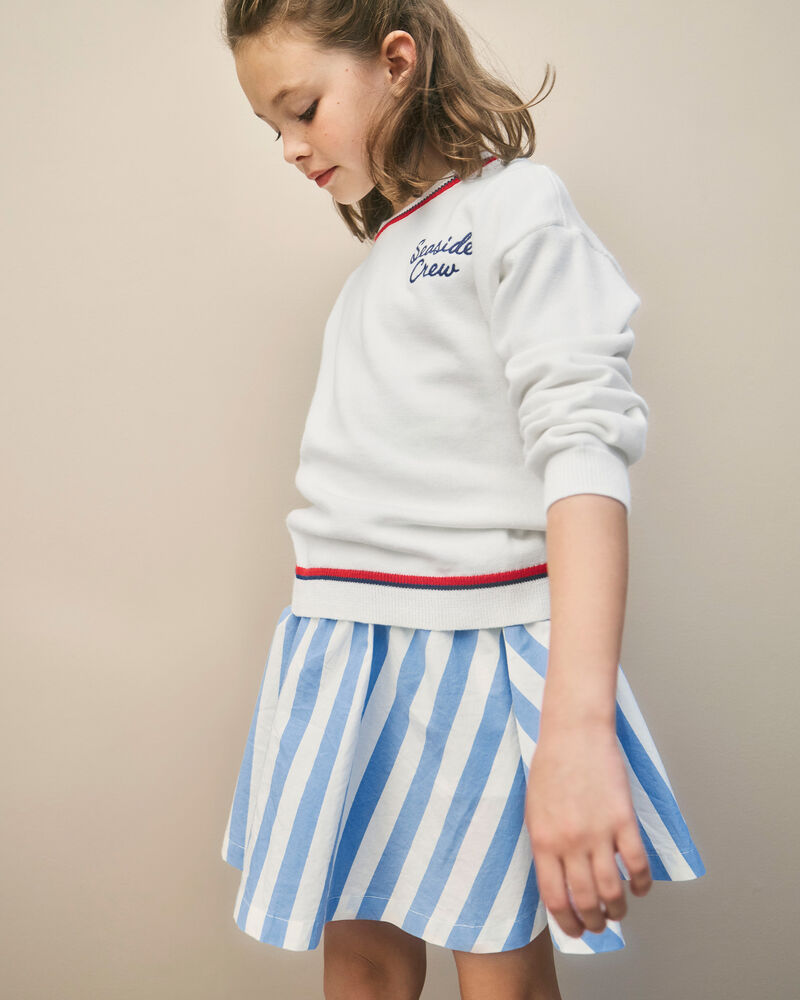 Girls Striped French Terry Dress - Blue/Ivory, image 2 of 5 slides