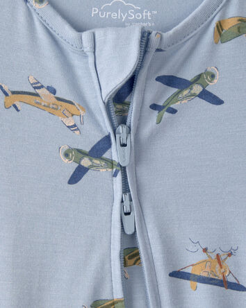 Baby Boy Plane 2-Way Zip PurelySoft Sleep & Play Pajama - Blue, 