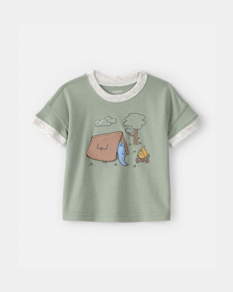 Baby Boy Camping Dinosaur Graphic Tee - Green, image 1 of 5 slides