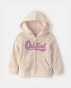 Baby Girl Heart OshKosh Logo Fleece Zip-Up Hoodie - Cream, image 1 of 3 slides