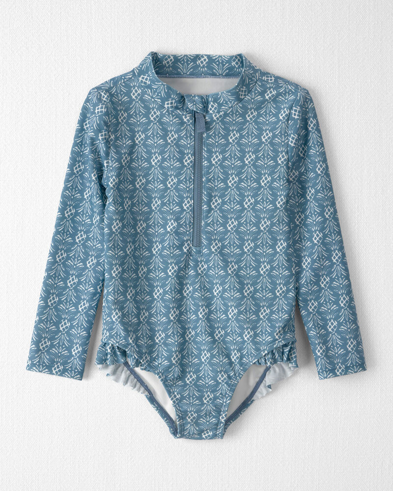 Toddler Girl Recycled Rashguard Swimsuit in Bloom Lagoon, image 1 of 5 slides
