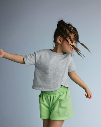 Toddler Girl French Terry Dolphin-Hem Top - Heather Grey, 
