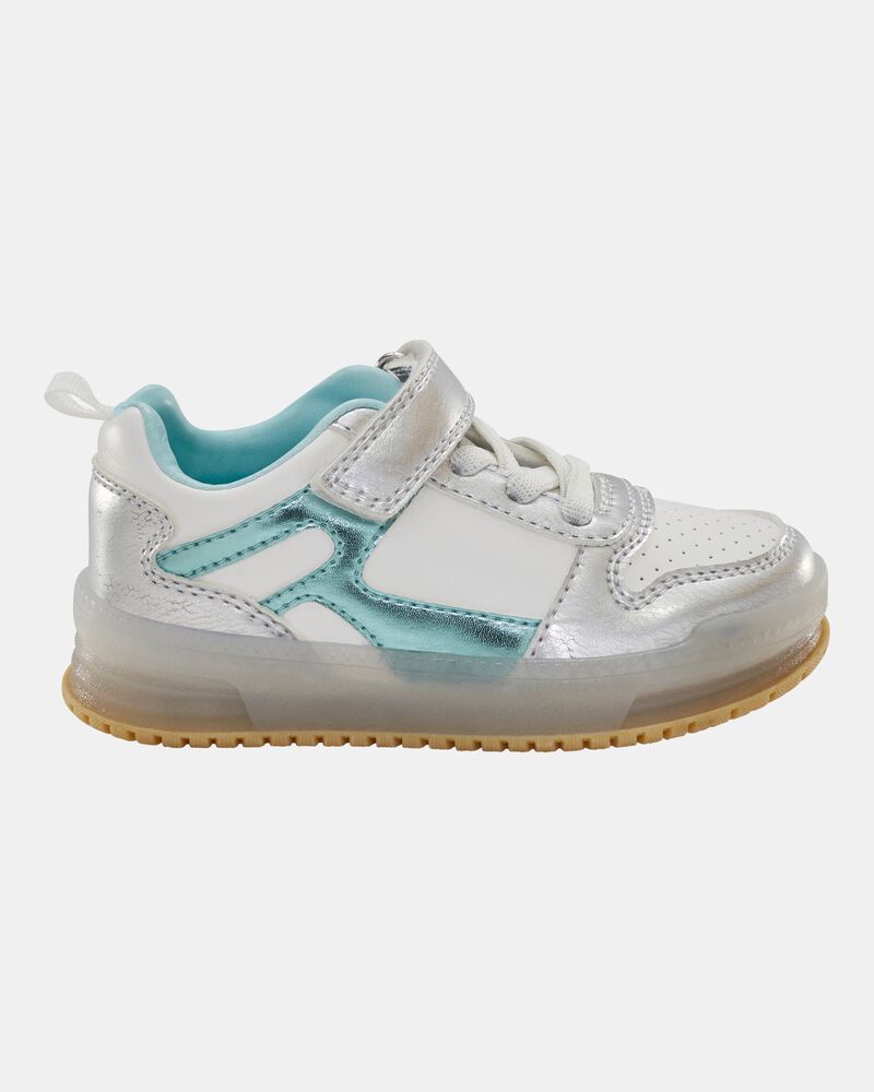 Toddler Light Up Metallic Sneakers - Silver/Aqua, image 3 of 8 slides