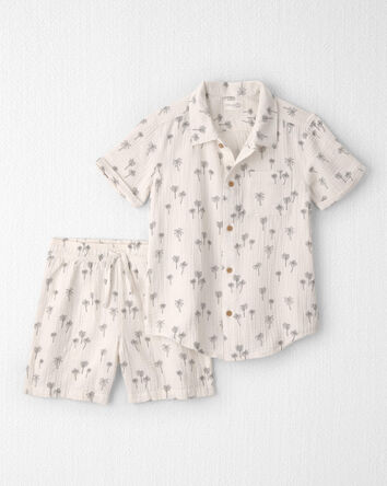 Boys 2-Piece Organic Cotton Gauze Top & Short Set in Palm Trees, 